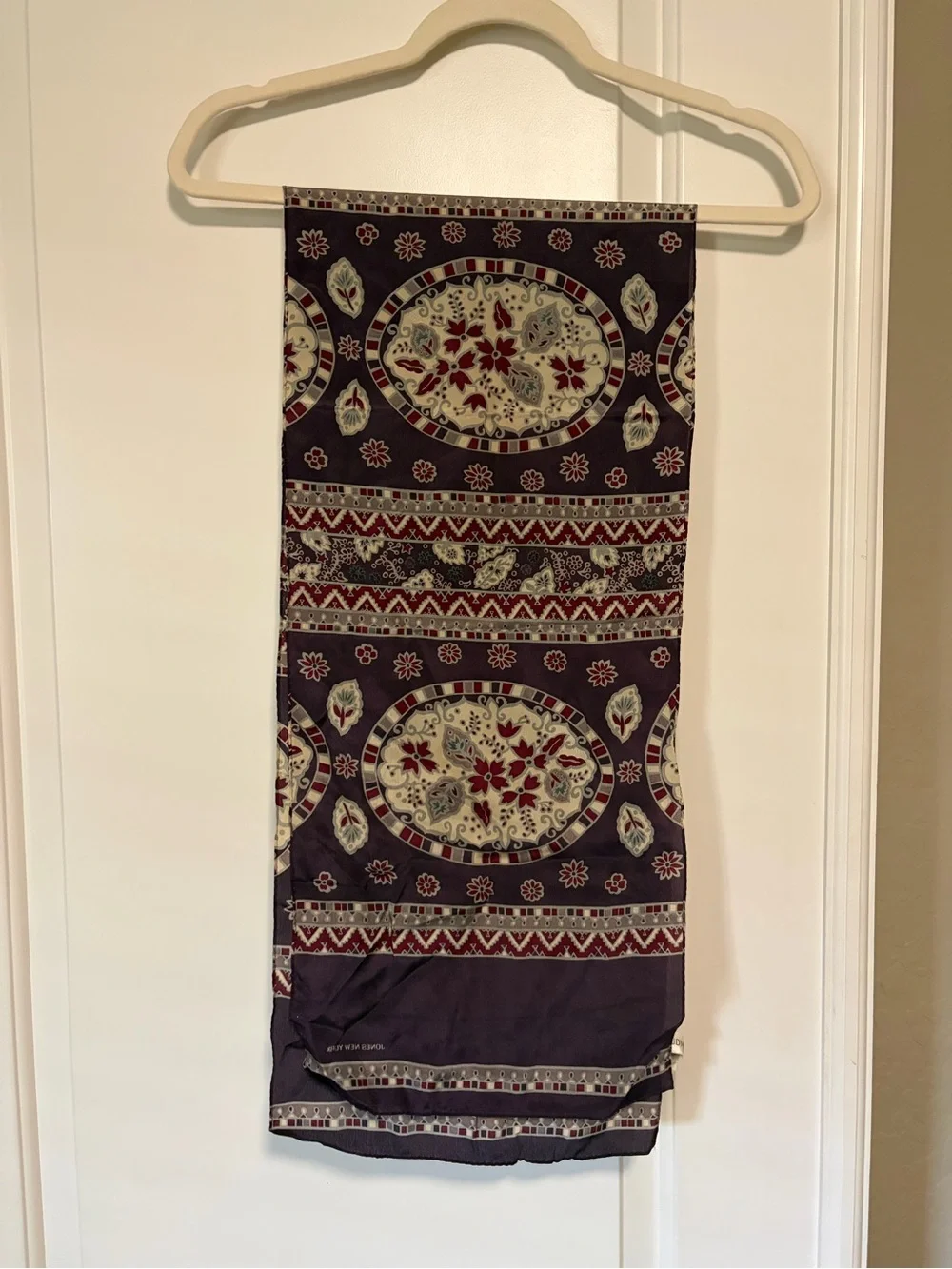 Vintage 100% Silk Plum Floral Medallion Accent Scarf